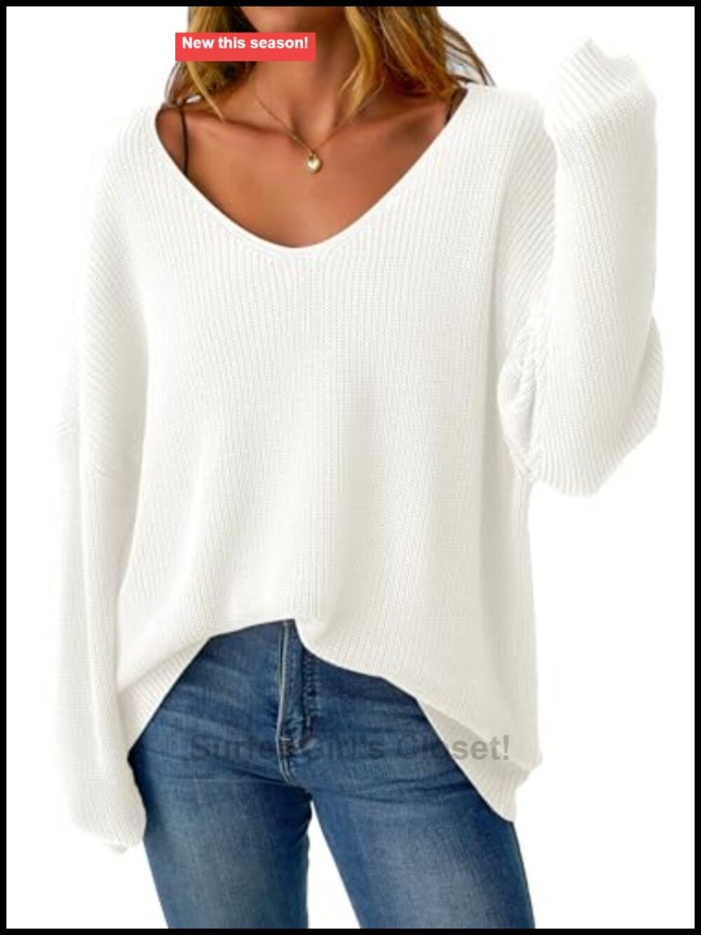 Oversized Off The Shoulder V Neck Sweater Long Sleeve Loose Fit Pullover